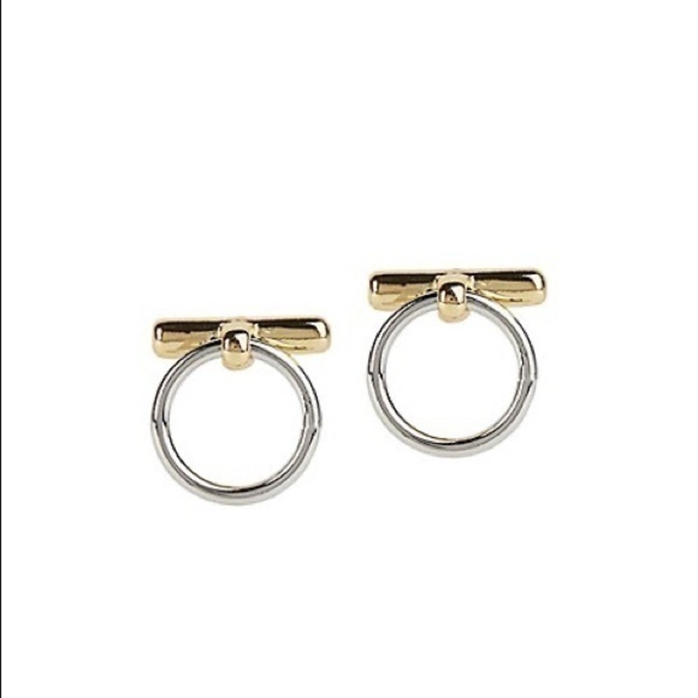 Rebecca Minkoff | Interlocking Ring & Bar Two Tone Silver & Gold Earrings